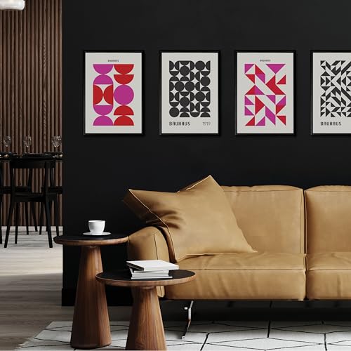 Studio Moien Bauhaus Vintage Poster Set - 4 Art Prints in Pink, Black, White, Beige - Wall Arts - Unframed 250 gsm Matt Museum Quality (DIN A3 (29.7 x 42 cm)