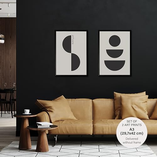 Studio Moien Abstract Black and White Vintage Elegance Poster Set - 2 Art Prints in Black, White, Beige - Wall Arts - Unframed 250 gsm Matt Museum Quality (DIN A3 (29.7 x 42 cm)