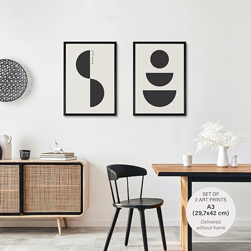 Studio Moien Abstract Black and White Vintage Elegance Poster Set - 2 Art Prints in Black, White, Beige - Wall Arts - Unframed 250 gsm Matt Museum Quality (DIN A3 (29.7 x 42 cm)