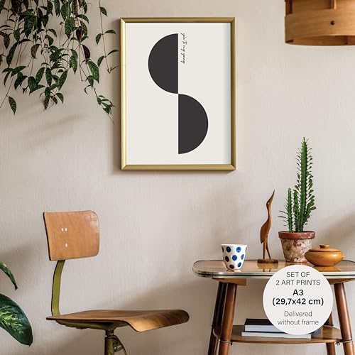 Studio Moien Abstract Black and White Vintage Elegance Poster Set - 2 Art Prints in Black, White, Beige - Wall Arts - Unframed 250 gsm Matt Museum Quality (DIN A3 (29.7 x 42 cm)
