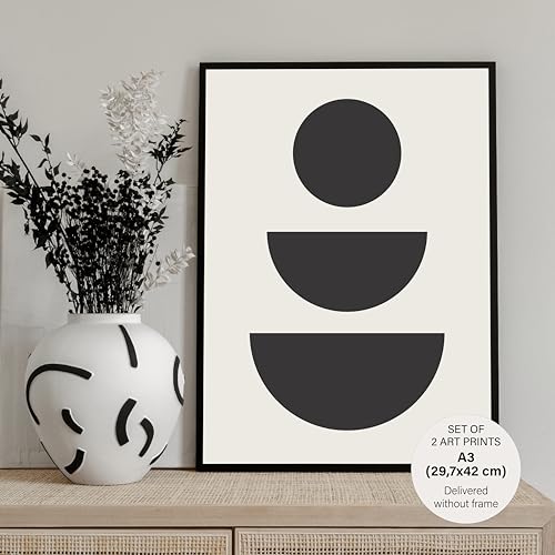 Studio Moien Abstract Black and White Vintage Elegance Poster Set - 2 Art Prints in Black, White, Beige - Wall Arts - Unframed 250 gsm Matt Museum Quality (DIN A3 (29.7 x 42 cm)