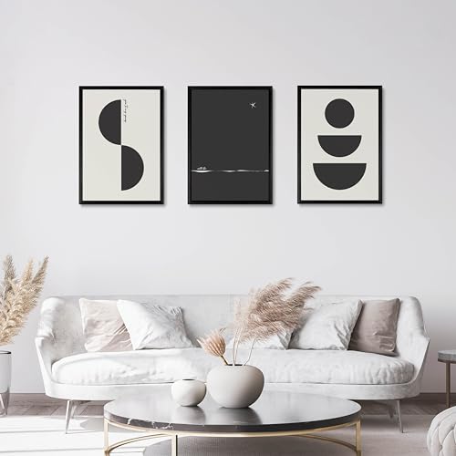 Studio Moien Abstract Black and White Vintage Nocturnal Poster Set - 3 Art Prints in Black, White, Beige - Wall Arts - Unframed 250 gsm Matt Museum Quality (DIN A3 (29.7 x 42 cm)