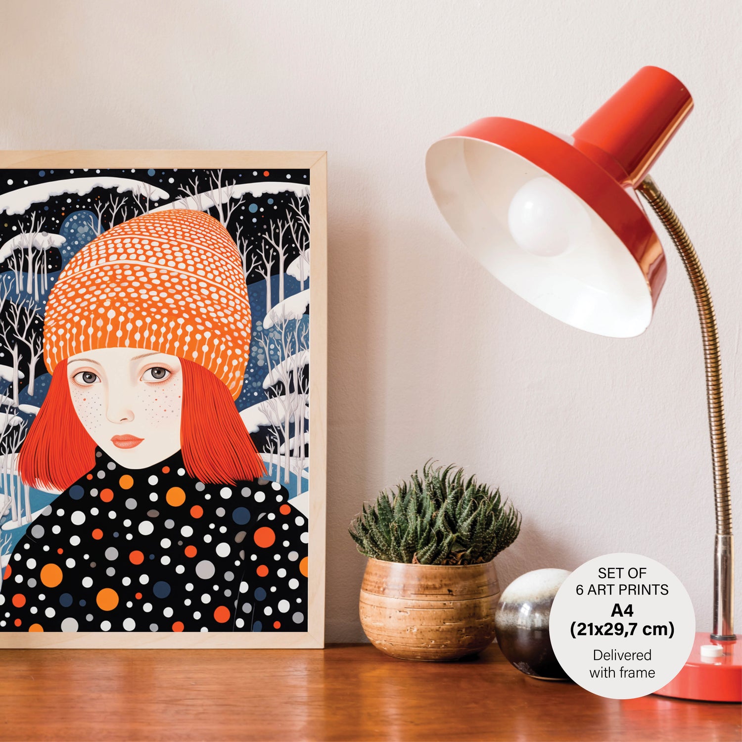 Stylish Polka Dot Set - 6 Posters with Black Oak Frame - Gallery Wall