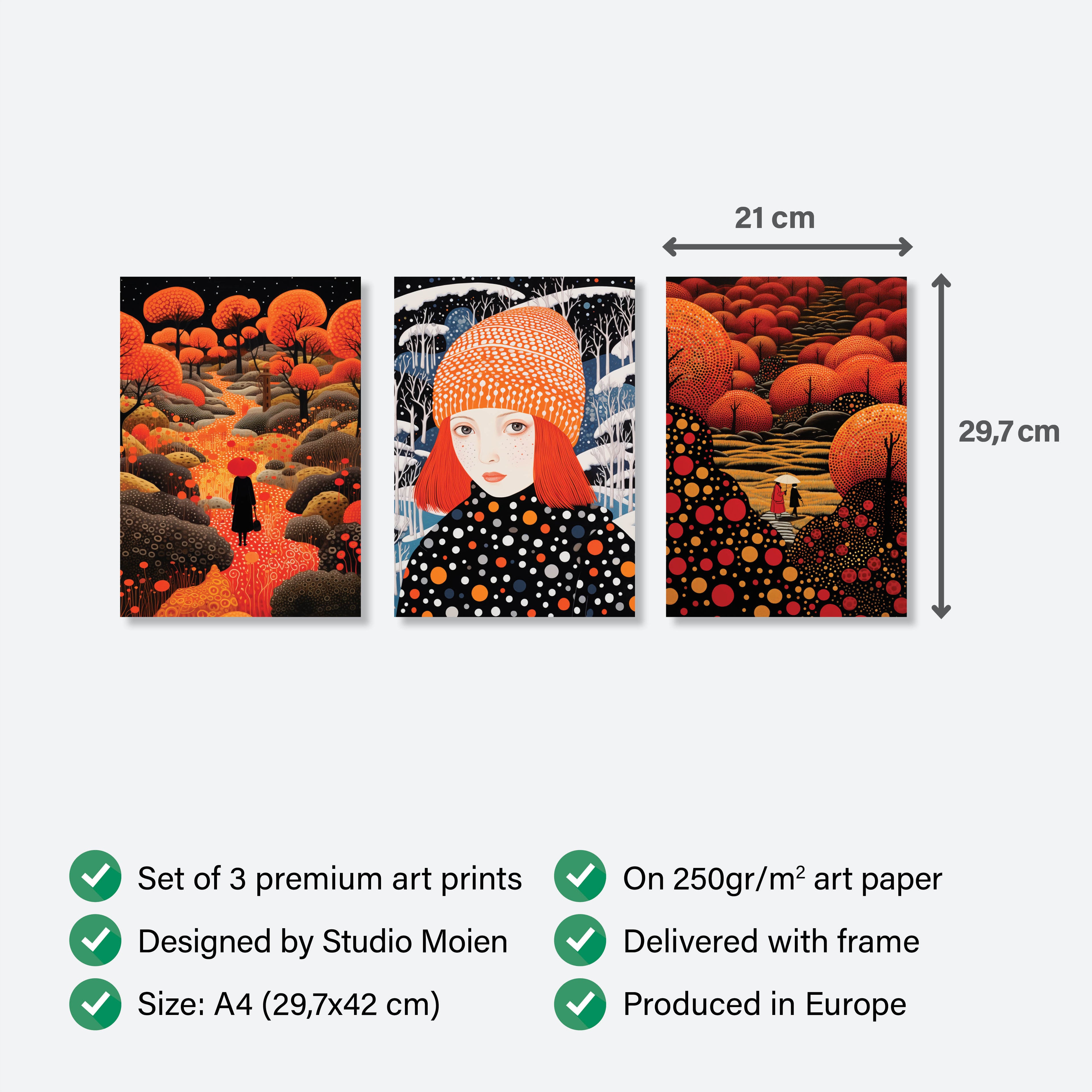 Stylish Polka Dot - The Girl Set - 3 Posters with Frame - Gallery Wall