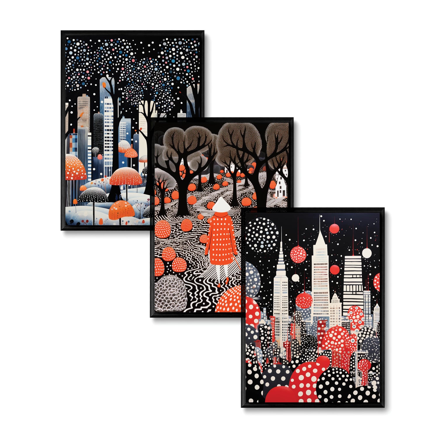 Stylish Polka Dot - The City Set - 3 Posters with Frame - Gallery Wall