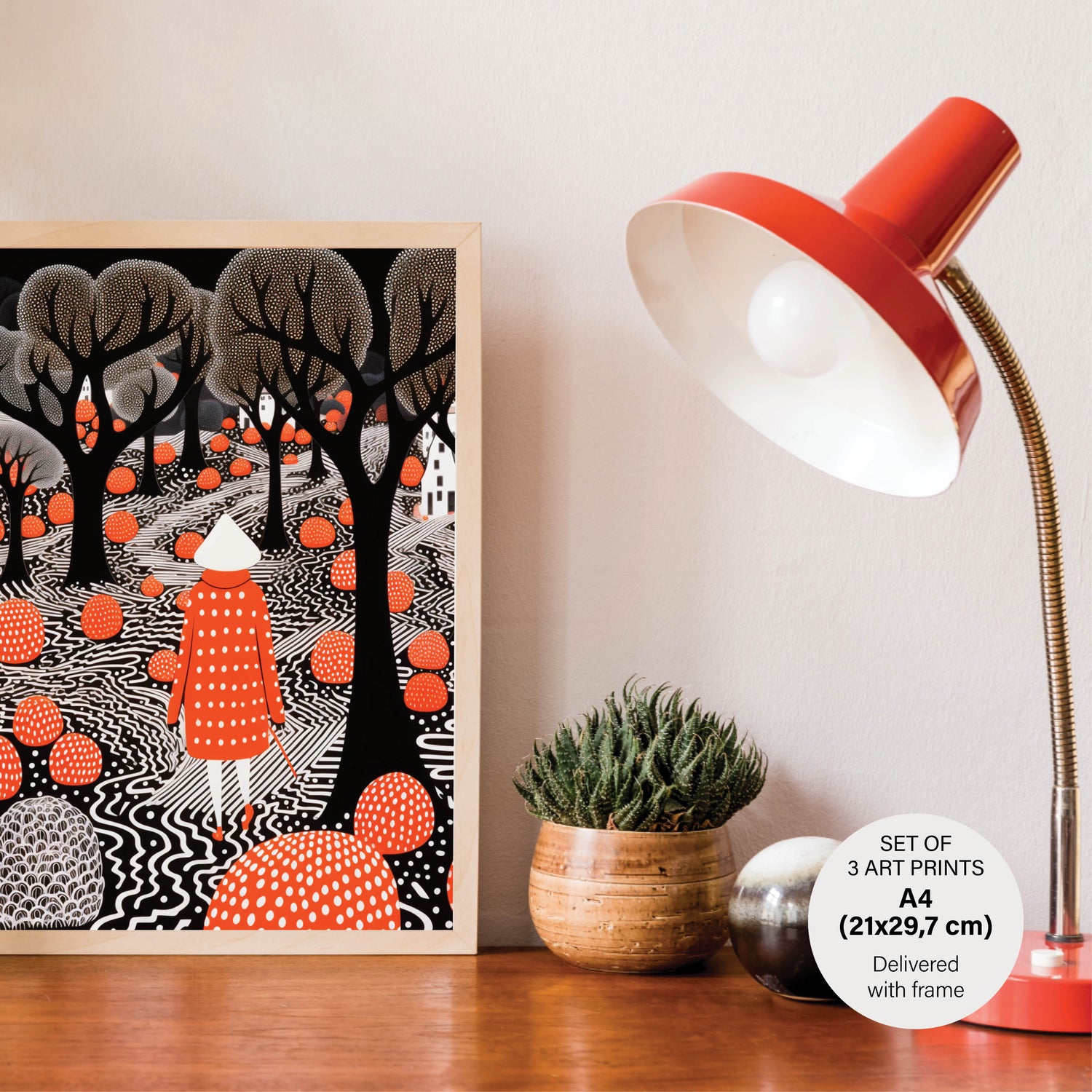 Stylish Polka Dot - The City Set - 3 Posters with Frame - Gallery Wall