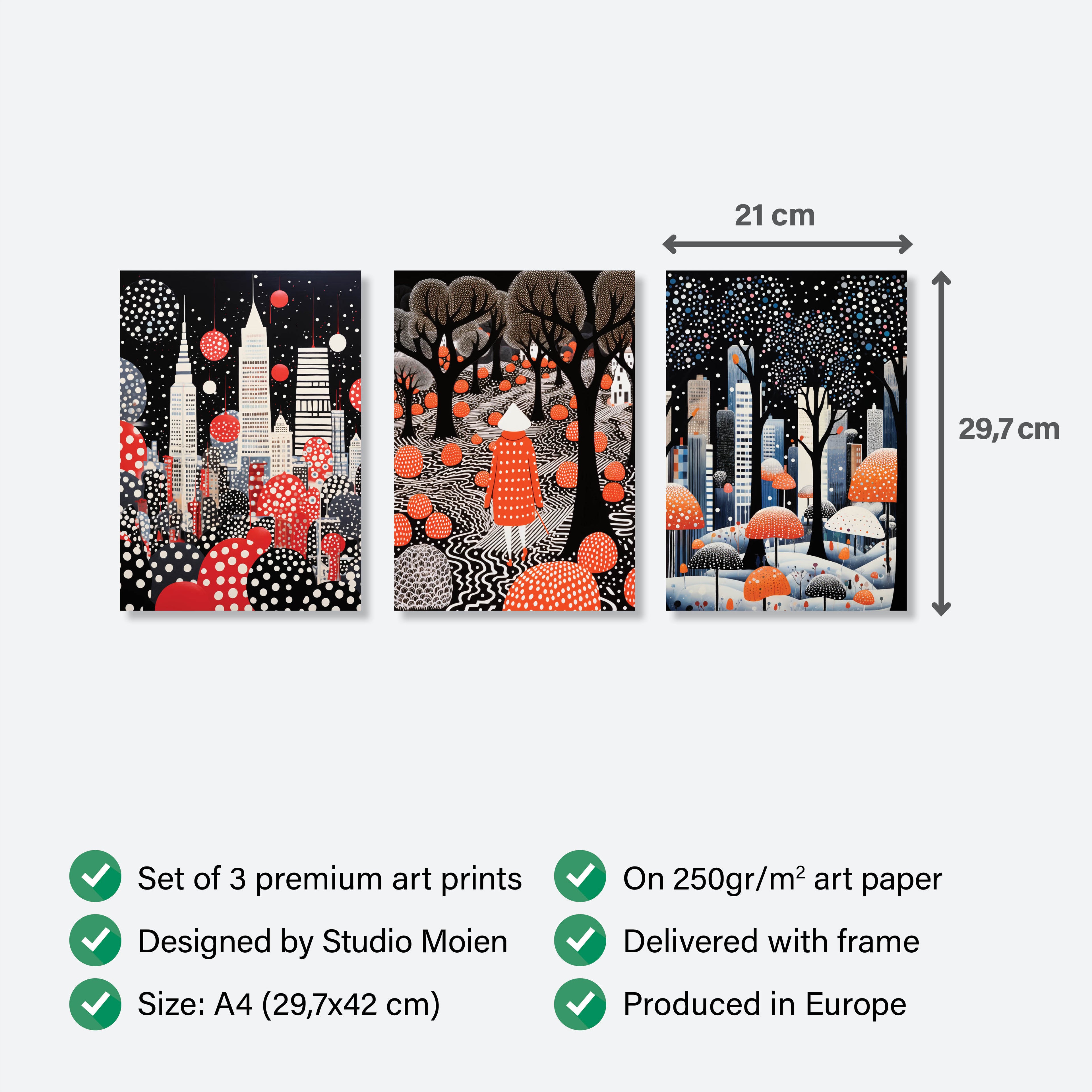 Stylish Polka Dot - The City Set - 3 Posters with Frame - Gallery Wall