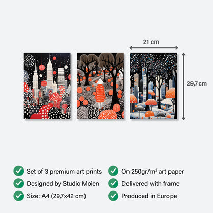 Stylish Polka Dot - The City Set - 3 Posters with Frame - Gallery Wall