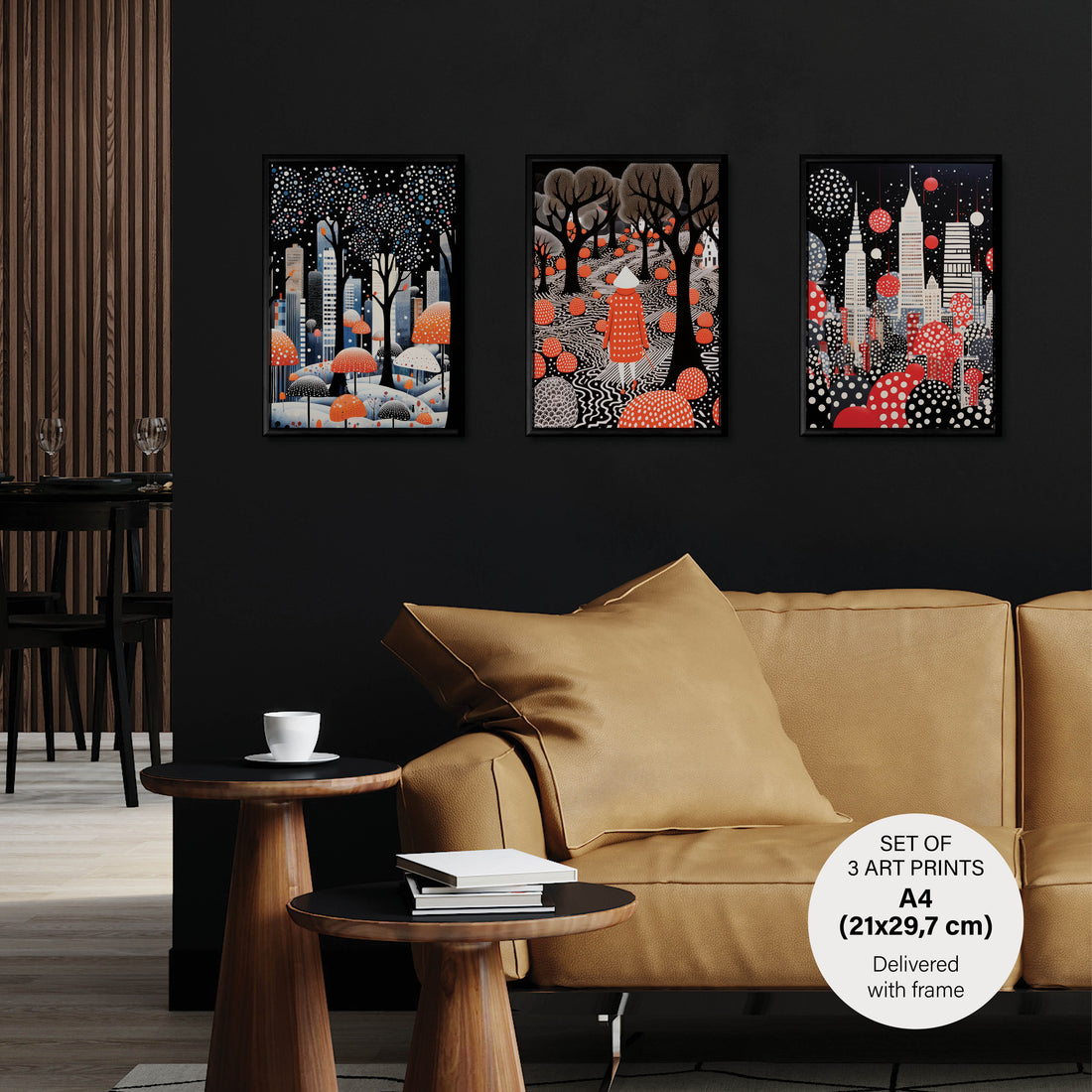 Stylish Polka Dot - The City Set - 3 Posters with Frame - Gallery Wall