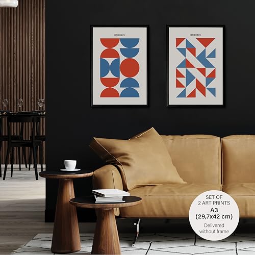 Studio Moien Bauhaus Vintage Poster Set - 2 Art Prints in Blue and Red - Wall Arts - Unframed 250 gsm Matt Museum Quality (DIN A3 (29.7 x 42 cm)