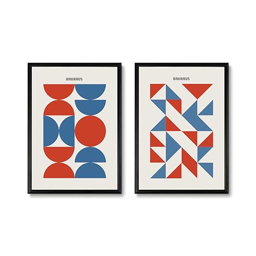 Studio Moien Bauhaus Vintage Poster Set - 2 Art Prints in Blue and Red - Wall Arts - Unframed 250 gsm Matt Museum Quality (DIN A3 (29.7 x 42 cm)