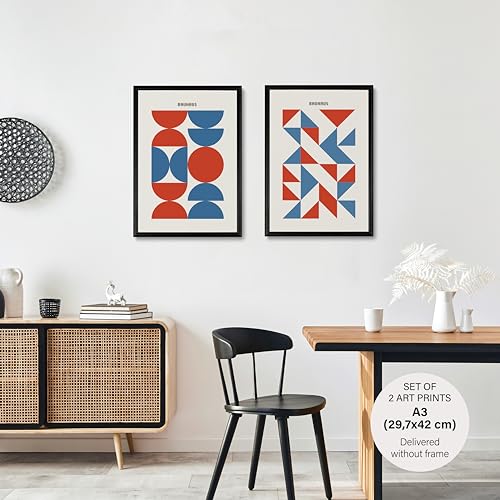 Studio Moien Bauhaus Vintage Poster Set - 2 Art Prints in Blue and Red - Wall Arts - Unframed 250 gsm Matt Museum Quality (DIN A3 (29.7 x 42 cm)