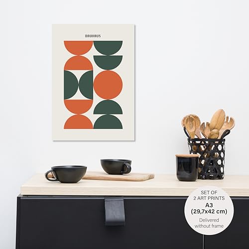 Studio Moien Bauhaus Vintage Poster Set - 2 Art Prints in Orange and Green - Wall Arts - Unframed 250 g/m2 Matt Museum Quality (DIN A3 (29.7 x 42 cm)