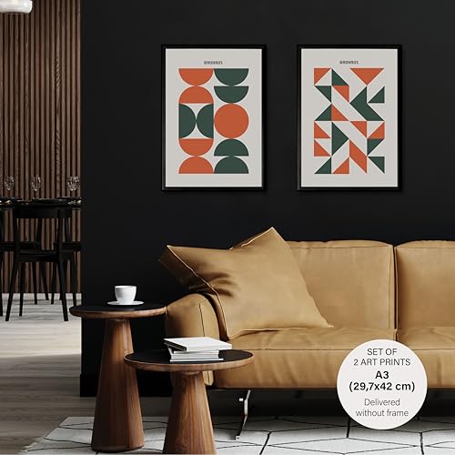 Studio Moien Bauhaus Vintage Poster Set - 2 Art Prints in Orange and Green - Wall Arts - Unframed 250 g/m2 Matt Museum Quality (DIN A3 (29.7 x 42 cm)
