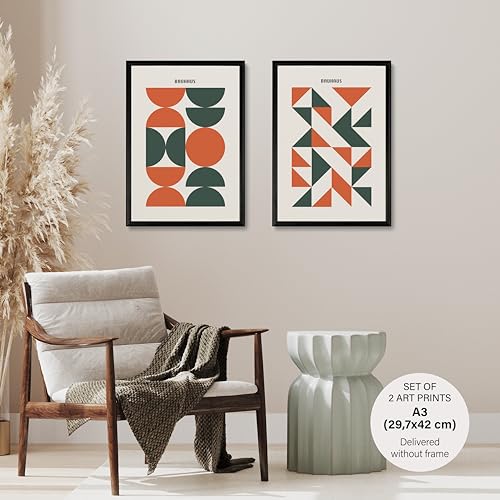 Studio Moien Bauhaus Vintage Poster Set - 2 Art Prints in Orange and Green - Wall Arts - Unframed 250 g/m2 Matt Museum Quality (DIN A3 (29.7 x 42 cm)