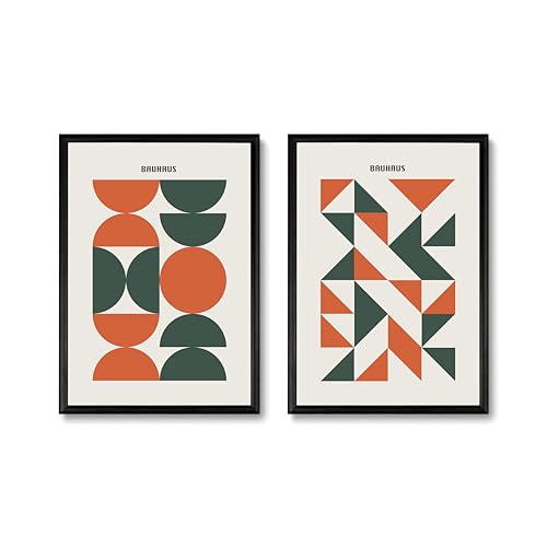 Studio Moien Bauhaus Vintage Poster Set - 2 Art Prints in Orange and Green - Wall Arts - Unframed 250 g/m2 Matt Museum Quality (DIN A3 (29.7 x 42 cm)