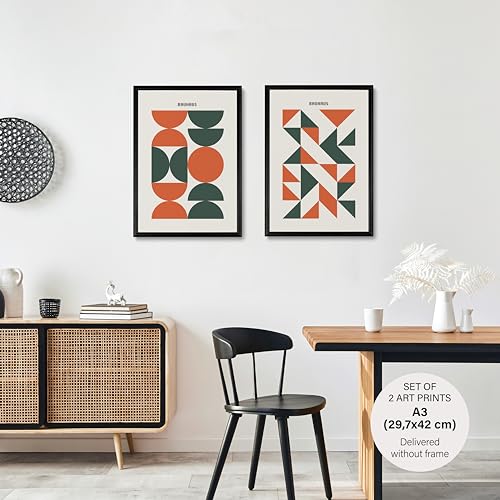 Studio Moien Bauhaus Vintage Poster Set - 2 Art Prints in Orange and Green - Wall Arts - Unframed 250 g/m2 Matt Museum Quality (DIN A3 (29.7 x 42 cm)