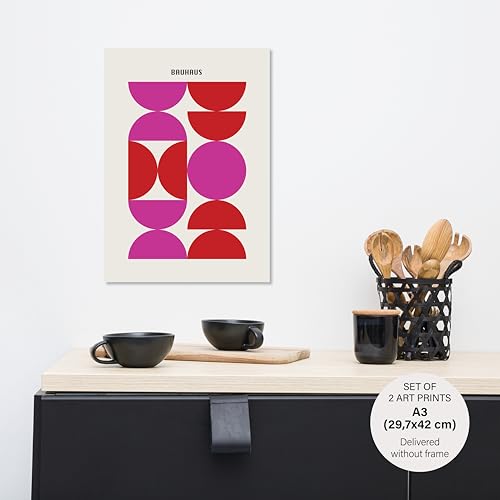 Studio Moien Bauhaus Vintage Poster Set - 2 Art Prints in Pink - Wall Arts - 250 gsm Matt Museum Quality - DIN A3 (29.7 x 42 cm) - Unframed