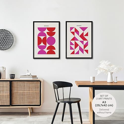 Studio Moien Bauhaus Vintage Poster Set - 2 Art Prints in Pink - Wall Arts - 250 gsm Matt Museum Quality - DIN A3 (29.7 x 42 cm) - Unframed