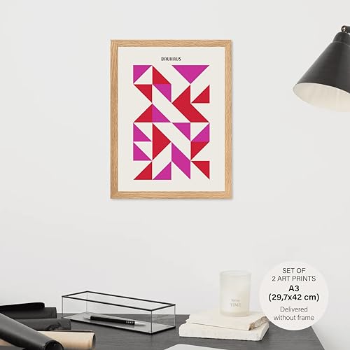 Studio Moien Bauhaus Vintage Poster Set - 2 Art Prints in Pink - Wall Arts - 250 gsm Matt Museum Quality - DIN A3 (29.7 x 42 cm) - Unframed