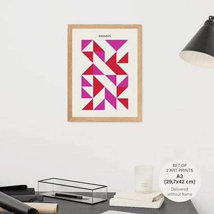 Studio Moien Bauhaus Vintage Poster Set - 2 Art Prints in Pink - Wall Arts - 250 gsm Matt Museum Quality - DIN A3 (29.7 x 42 cm) - Unframed