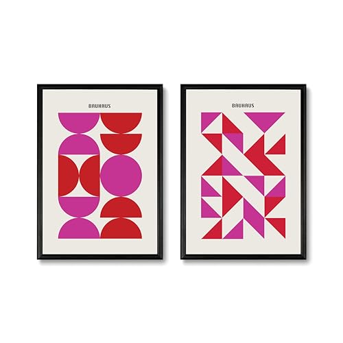 Studio Moien Bauhaus Vintage Poster Set - 2 Art Prints in Pink - Wall Arts - 250 gsm Matt Museum Quality - DIN A3 (29.7 x 42 cm) - Unframed