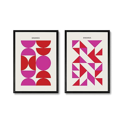 Studio Moien Bauhaus Vintage Poster Set - 2 Art Prints in Pink - Wall Arts - 250 gsm Matt Museum Quality - DIN A3 (29.7 x 42 cm) - Unframed