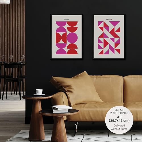 Studio Moien Bauhaus Vintage Poster Set - 2 Art Prints in Pink - Wall Arts - 250 gsm Matt Museum Quality - DIN A3 (29.7 x 42 cm) - Unframed