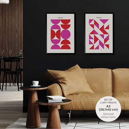 Studio Moien Bauhaus Vintage Poster Set - 2 Art Prints in Pink - Wall Arts - 250 gsm Matt Museum Quality - DIN A3 (29.7 x 42 cm) - Unframed