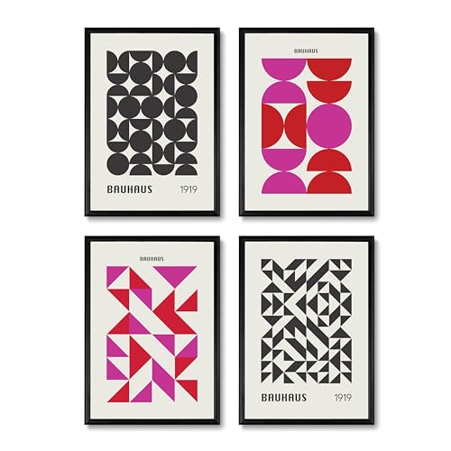 Studio Moien Bauhaus Vintage Poster Set - 4 Art Prints in Pink, Black, White, Beige - Wall Arts - Unframed 250 gsm Matt Museum Quality (DIN A3 (29.7 x 42 cm)